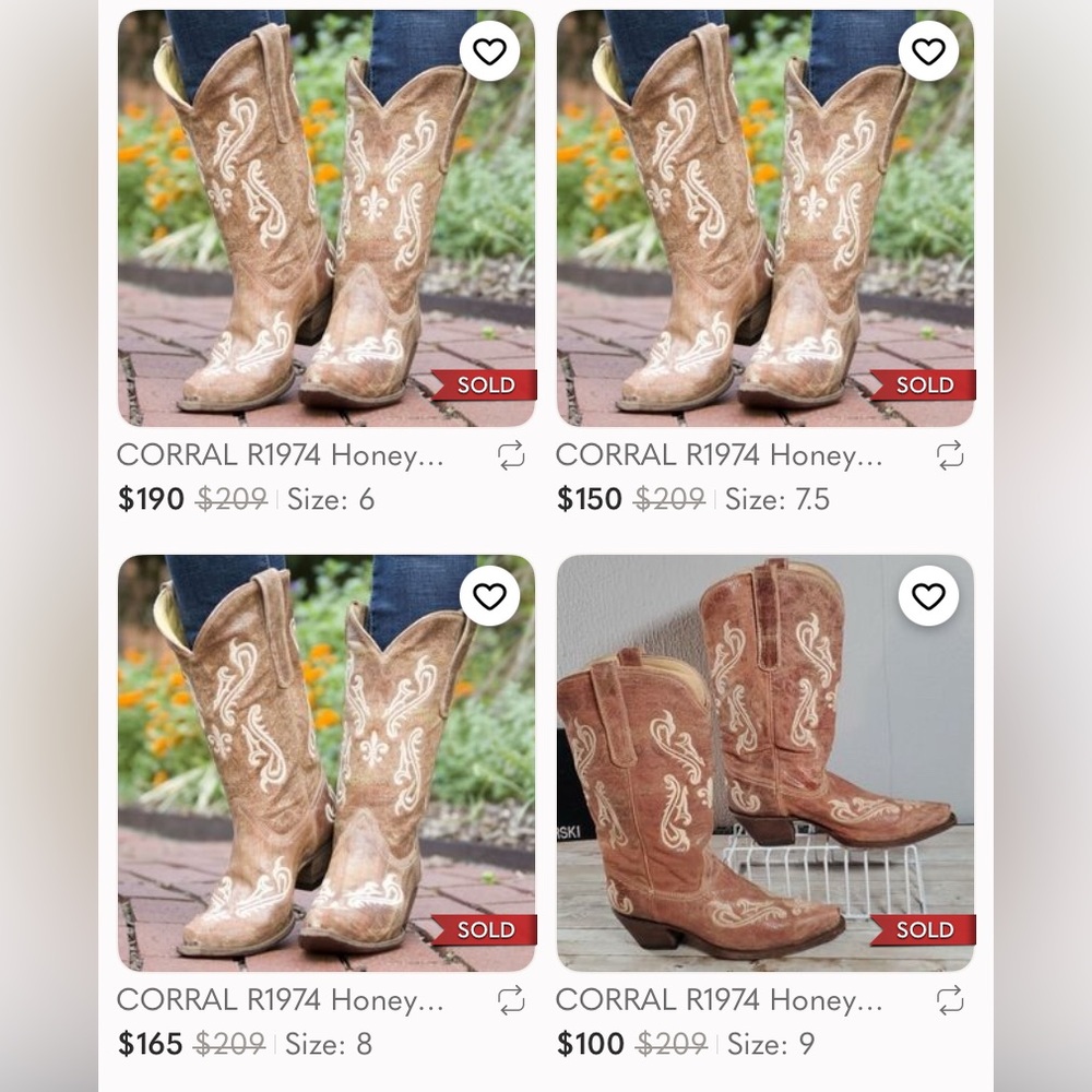 CORRAL Honey Cortez Ivory Scroll fleur de lis Cowboy Western Boots Womens 10 Tan - Picture 16 of 16